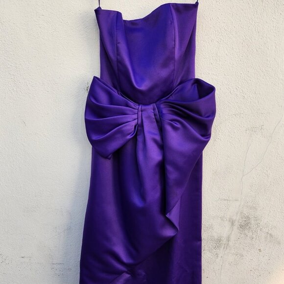 Vintage RARE VICTOR COSTA Royal Purple Strapless Gown with Oversized Bow - Picture 4 of 8